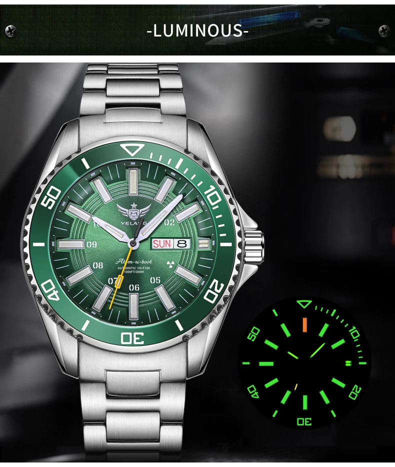 Yelang V1032 Automatic Movement Men Watch 300m 30Bar Waterproof Dive Watches for Man Luminous 44MM  V1032