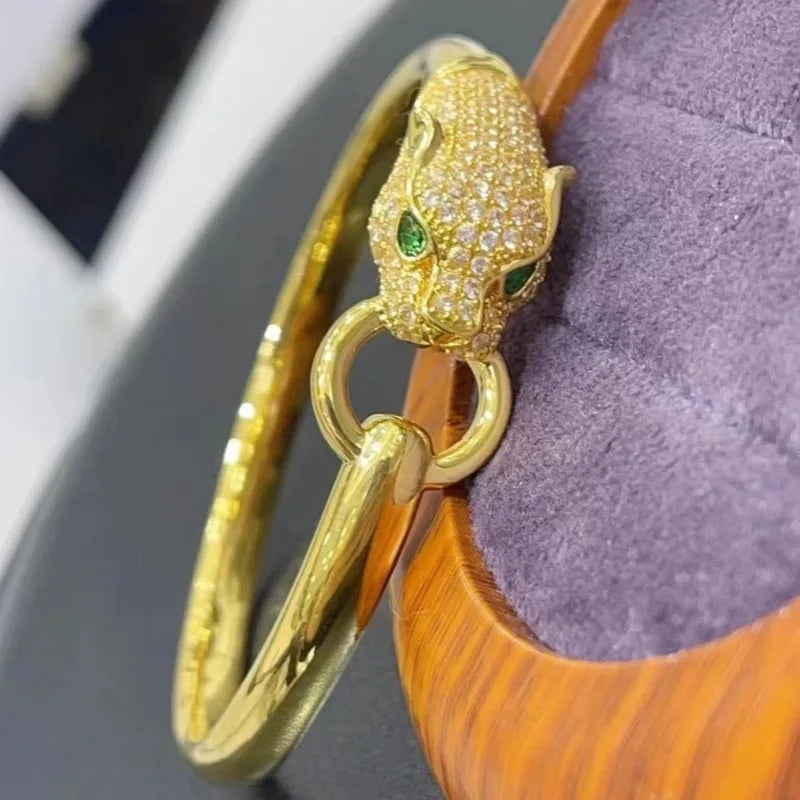 Real 18k Gold Leopard Bracelet for Woman Party Banquet Boutique Jewelry AU750 18K No Demolding Solid Bracelet Trend