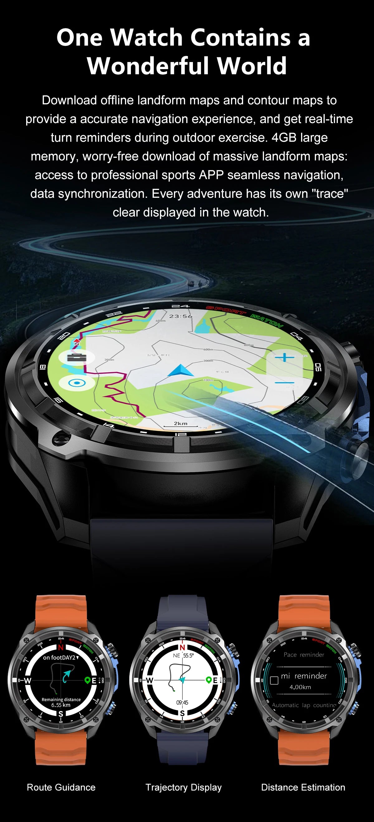 2025 New Military GPS Sports Smartwatches Men 5ATM Waterproof Fitness Tracker 4GB Memory Offline Maps 860Mah Battery Smart Watch