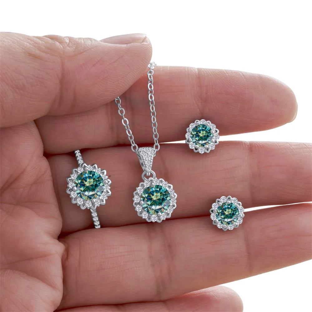 Real 925 Silver Moissanite Jewelry Set for chrm lady ring earring pendant necklace  Solitaire set for female dating party gift