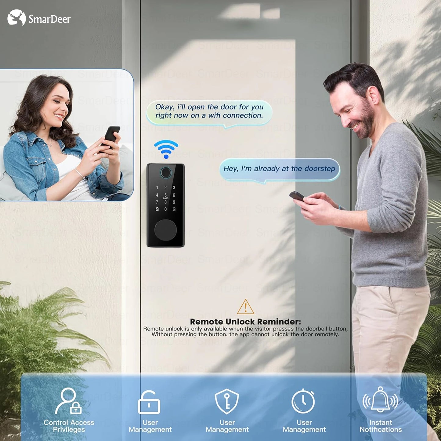 Smart Door Lock - Keyless Entry Fingerprint Lock with Digital Keypad, WiFi Electronic Door Lock featuring Anti-Peep Code