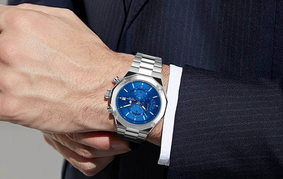 SAPPHERO Rose gold Watch Mens Watch Luxury  Stainless Steel Quartz Watch Business Waterproof Luminous Calendar Wristwatch Gift