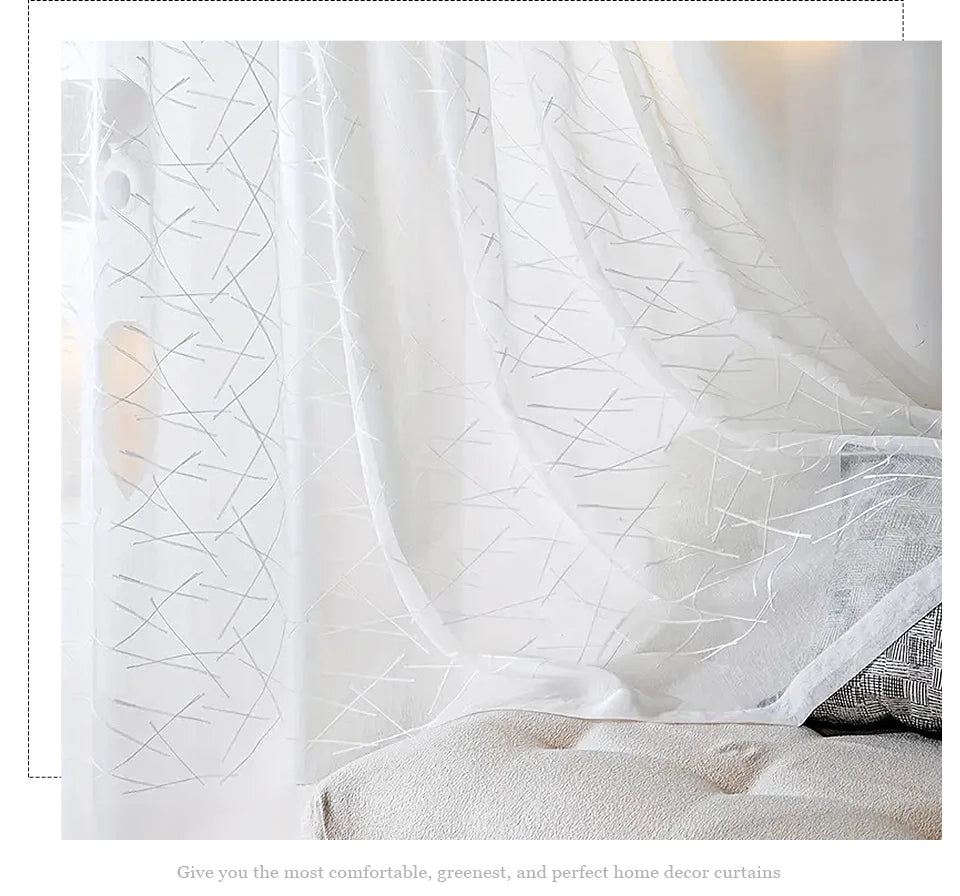 New Geometry White Embroidery Tulle Curtains for the Living Room Modern Sheer Curtain for Bedroom Window Blind Voile Custom Size