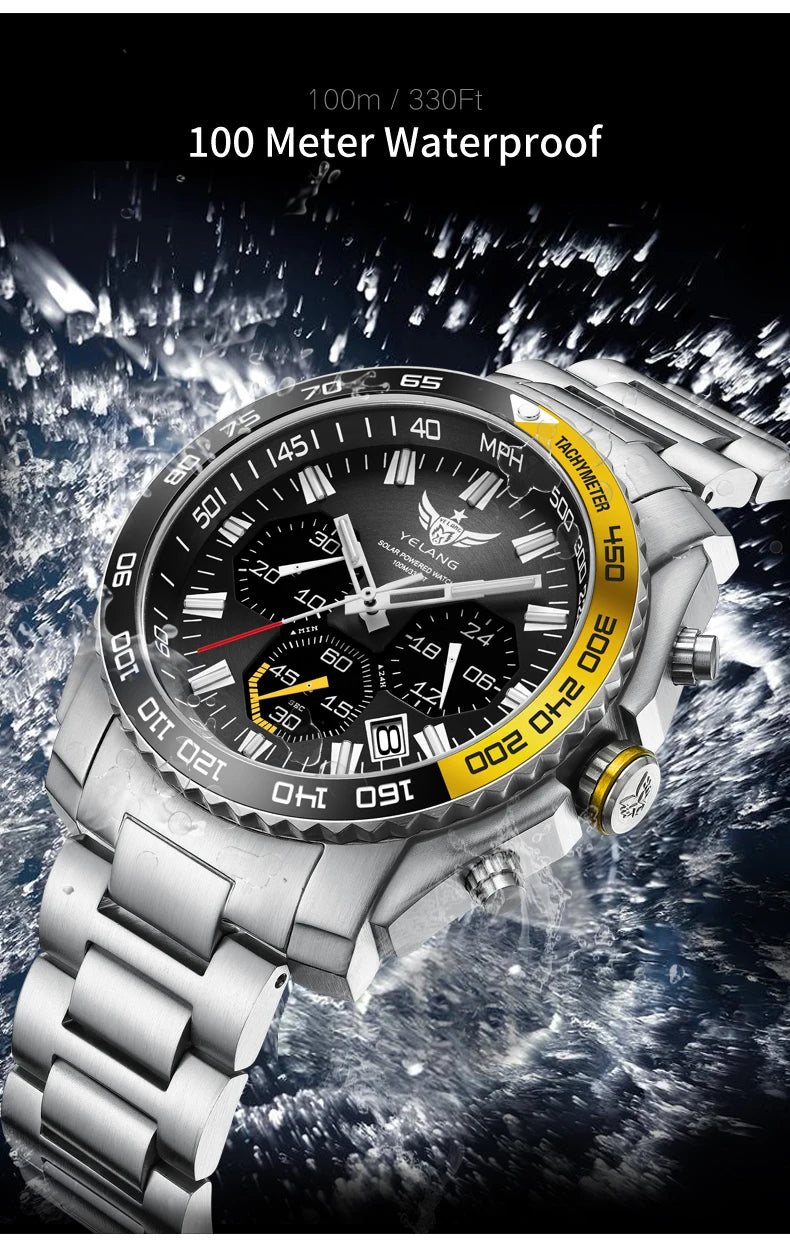 Yelang Watch 44mm V1215 Men Sports Watch Japan Eco-Drive VR42 Solar Diving Watch 100m Waterproof 10Bar Luminous watches for men