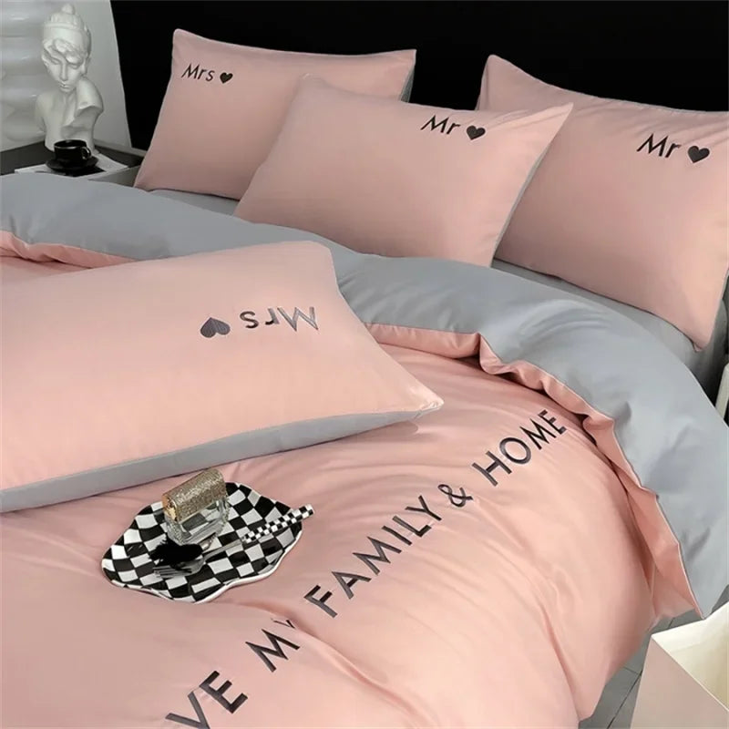 Luxury Nordic Egyptian Cotton Bedding Set King Queen Double Twin Size with Sheet Duvet Cover Pillowcase 1/2 People Bedroom Decor
