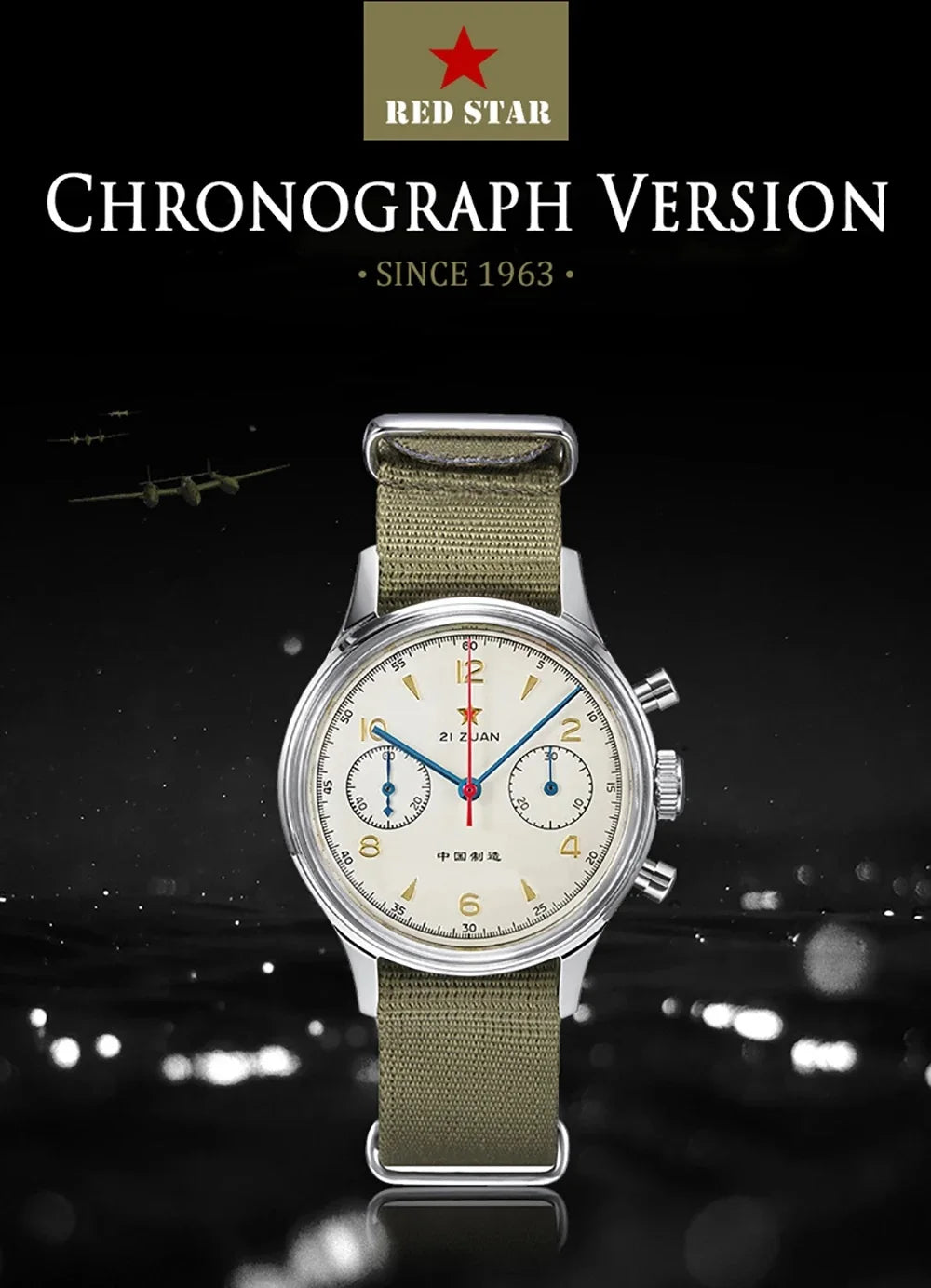 RED-STAR 38mm Men's 1963 Chronograph Mechanical Watch Pilot with Seagull Movement ST1901 Air Force Aviation Sapphire Goose 40mm