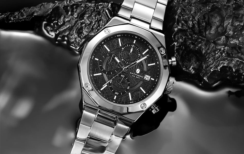 SAPPHERO Rose gold Watch Mens Watch Luxury  Stainless Steel Quartz Watch Business Waterproof Luminous Calendar Wristwatch Gift