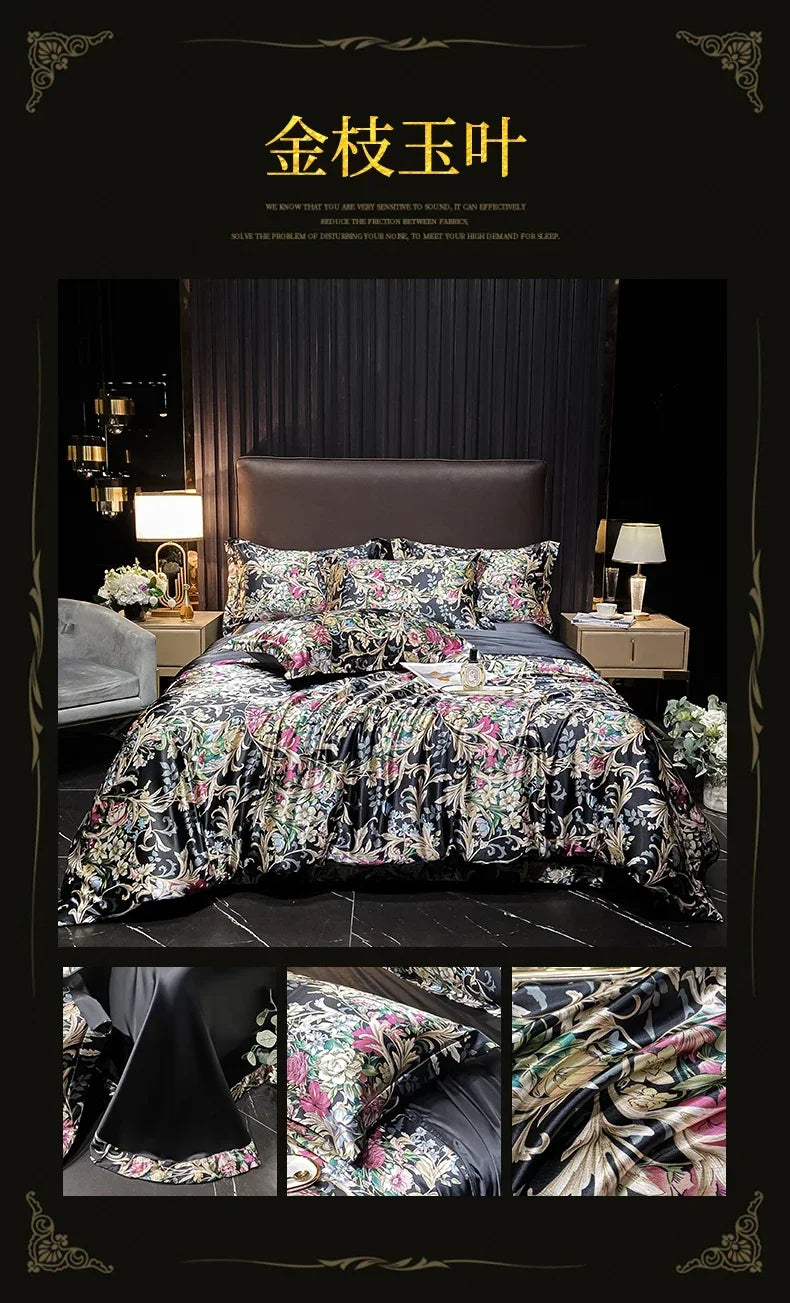 Natural Silk Bedding Set Single Double Queen King Printing Duvet Cover Luxury Quilt Cover Bedsheet Pillowcase