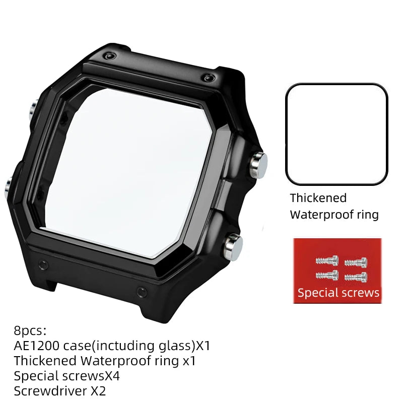 Casio AE1200 case mod kit modification all metal case 3299 AE-1200 bezel glass waterproof ring kit 304 stainless steel part