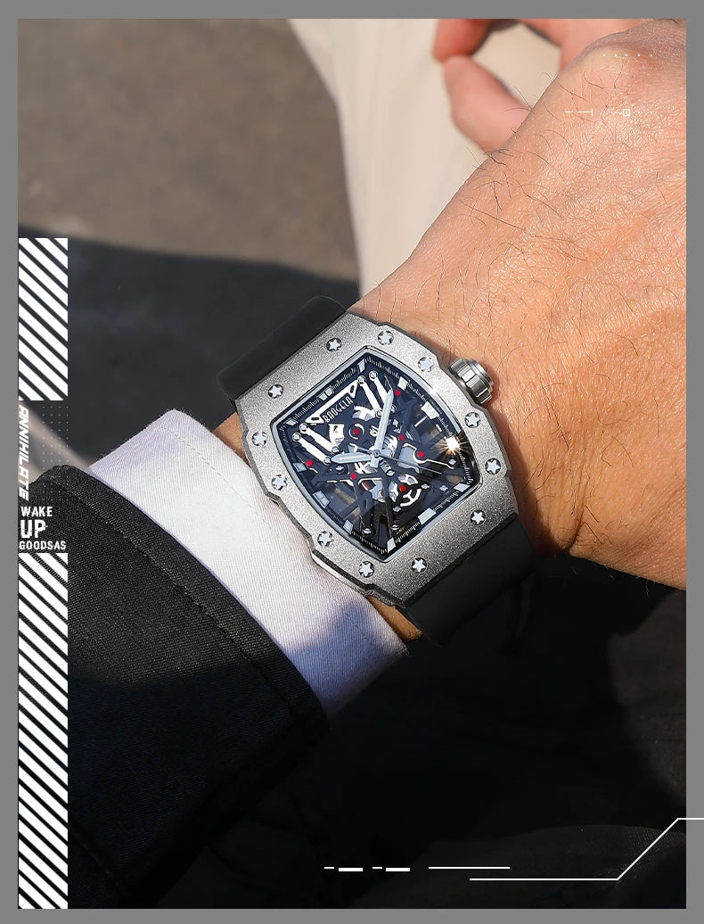 BAOGELA Black Stainless Steel Watch Men Military Sport Analog Quartz Wristwatch with Silicone Strap Luminous Hands Relogio 4147