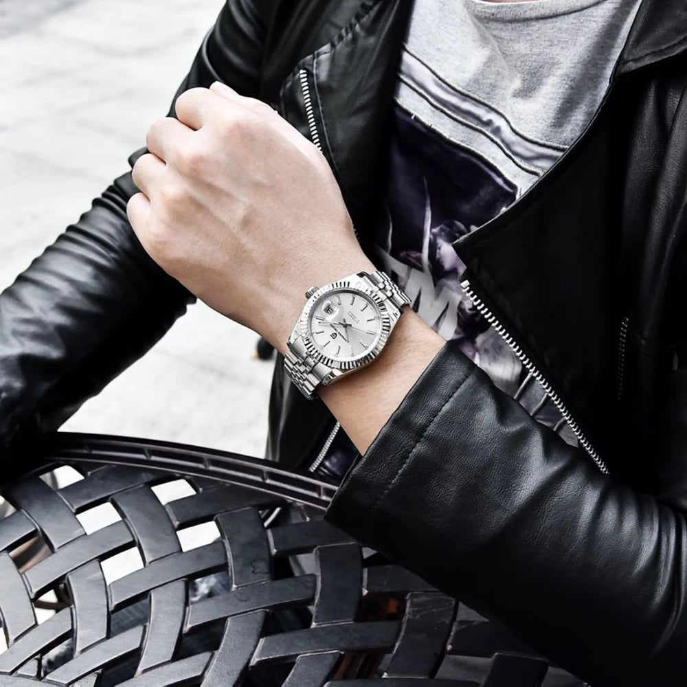 Montre homme PAGANI DESIGN Business Machinery Automatique en acier inoxydable, étanche, affichage lumineux du calendrier, coffret cadeau inclus