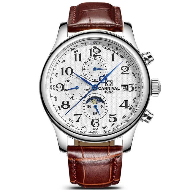 Carnival Brand Automatic Watch Fashion Luxury Waterproof Calendar Moon Phase Mechanical Watches For Men Clock Relogio Masculino
