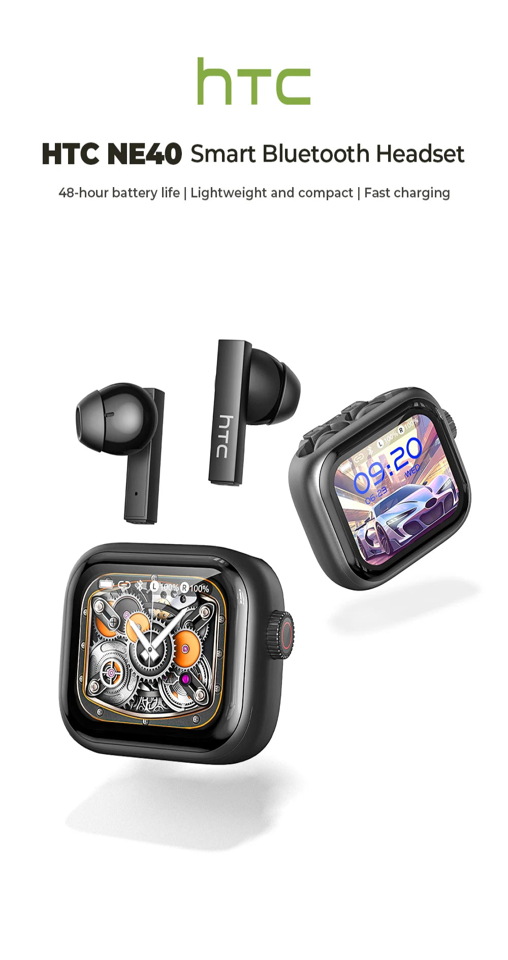 HTC NE40 Earphones Bluetooth V6 TWS Sports AI Translator Earbud Noise Reduction Wireless Headphones With Mic