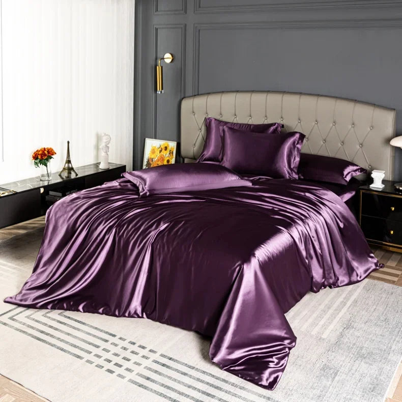 Luxury Bedding Set Single Double Queen King Size Solid Color Quilt Cover High-End Soft Silky Satin Duvet Cover Set