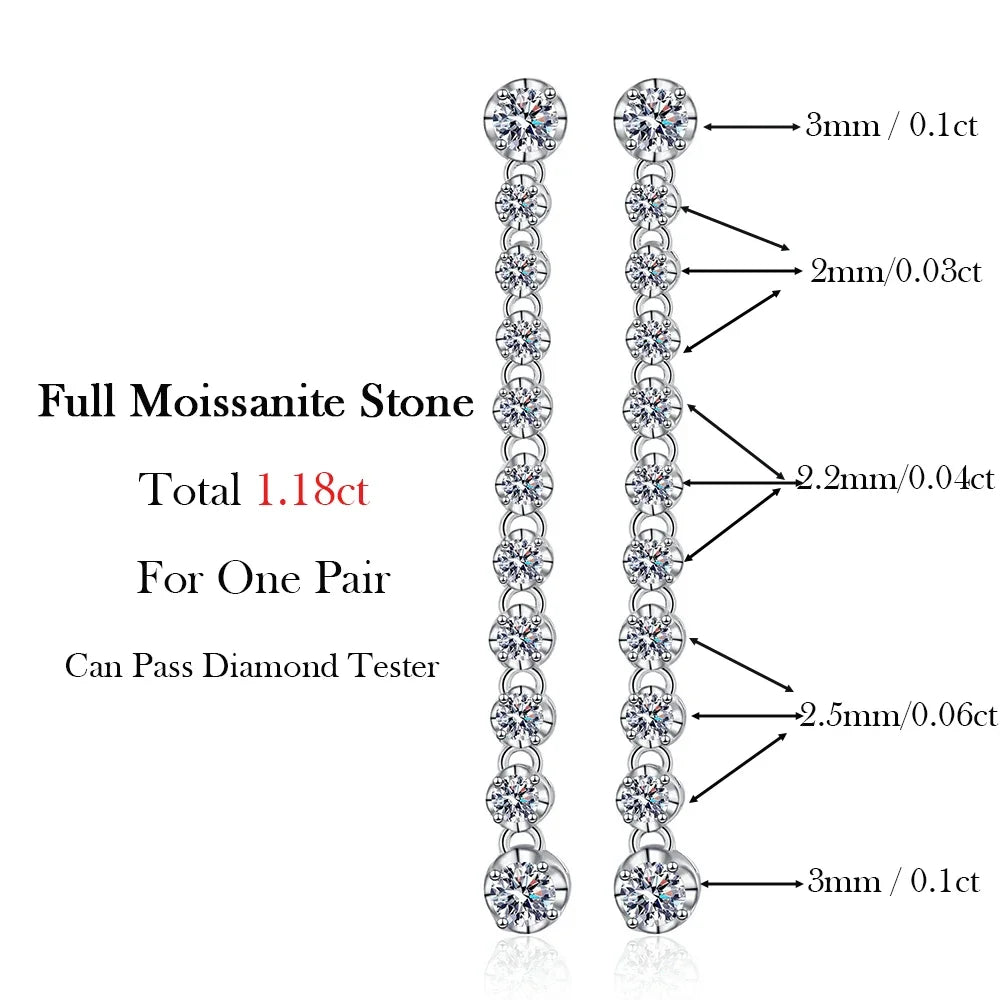 Long Tassels Moissanite Drop Earrings 925 Sterling Silver 18k Gold Sparkling Full Diamond Tennis Stud Earring For Womem Party