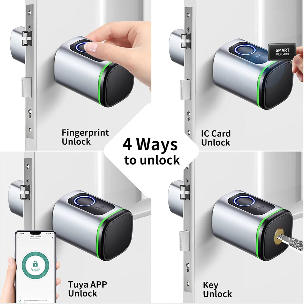 Zemismart BLE Smart Electronic DoorLock Work with Tuya DIY Cylinder Core Fingerprint APP Keys IC Card Unlock for Home Hotels