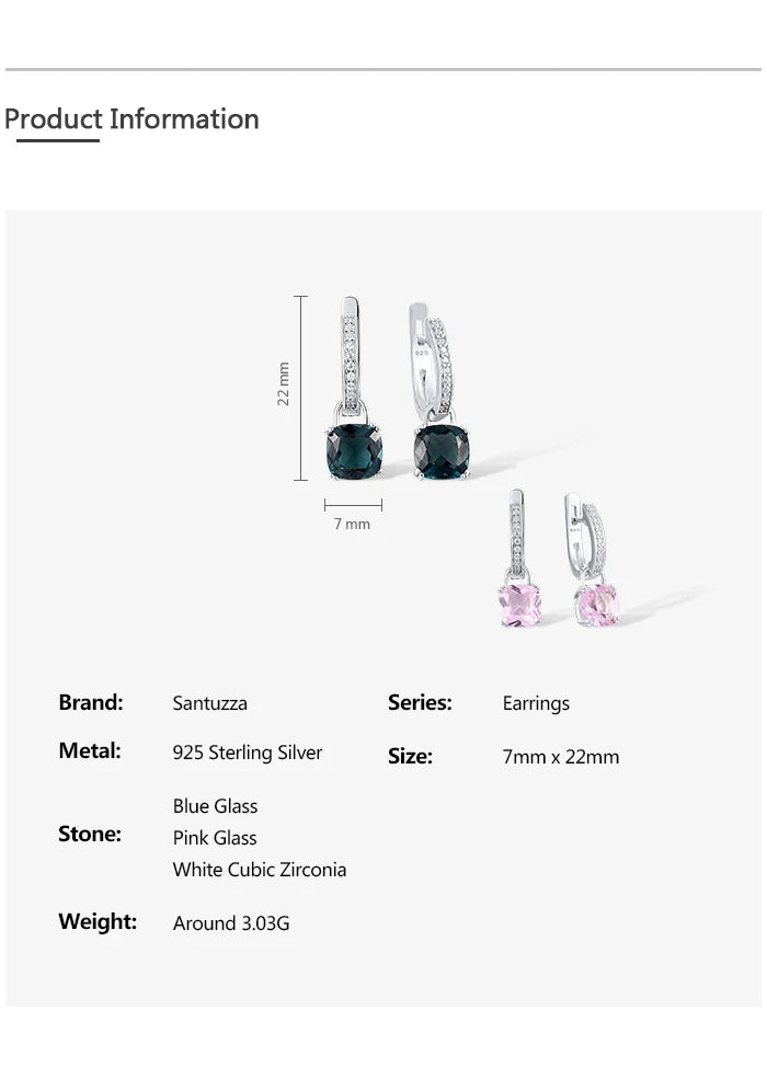 SANTUZZA Pure 925 Sterling Silver Earrings For Women Blue Pink Stones White Cubic Zirconia Dangle Earrings Fashion Fine Jewelry