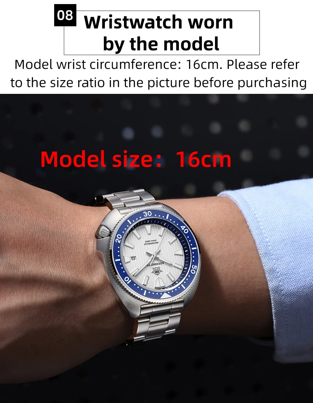 ADDIESDIVE Men's Watch Stainless Steel Sapphire Crystal Quartz Watch Men's Luminous 200M Waterproof Gift Men's Analog Watch
