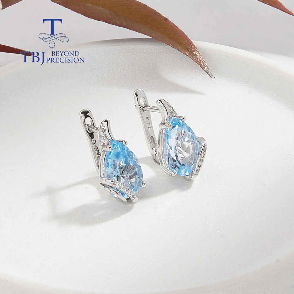 Earrings Trendy Drop Shape Natural Sky Blue Topaz jewelry set 925 Sterling Silver for Women Light Luxury Birthday Party Fine Jewelry Gift