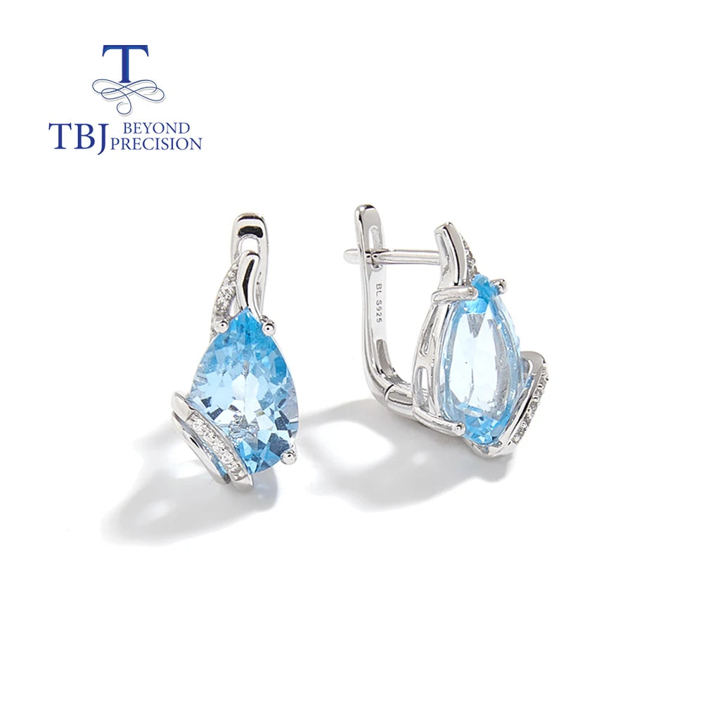 Earrings Trendy Drop Shape Natural Sky Blue Topaz jewelry set 925 Sterling Silver for Women Light Luxury Birthday Party Fine Jewelry Gift