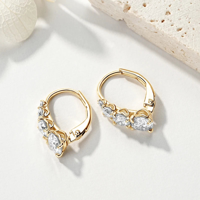 IOGOU Luxury 1.86cttw Full Moissanite Diamond Hoop Clip Earrings for Women Original 925 Sterling Silver Jewelry Vintage Earrings