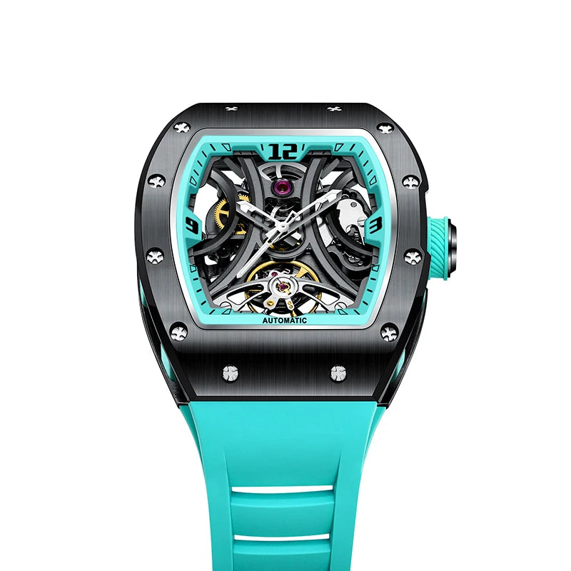 New Style automatic watch tonneau dial silicone strap waterproof sport mechanical wristwatch stainless steel 2026