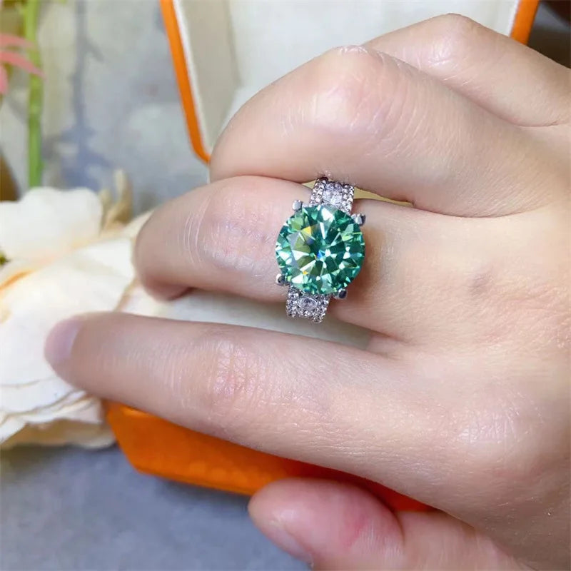 FEOBUR 2/3/5CT Green Moissanite Rings for Women Certified 925 Sterling Silver Lab Diamond Engagement Ring Wedding Jewelry GRA