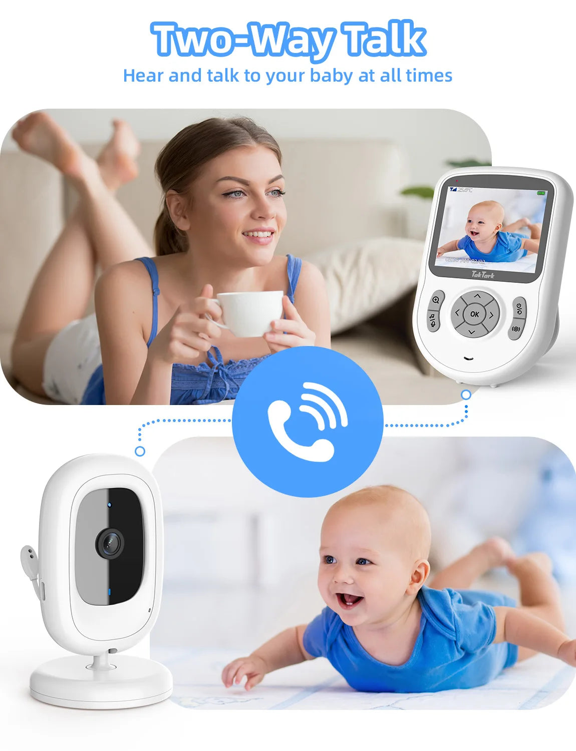 Wireless Video Baby Monitor 2.0 2.8 inch Color  Security Camera 2 Way Talk Night Vision IR LED Temperature Monitoring 8 Lullaby