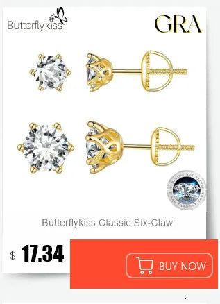 Butterflykiss Real 1 CT D Color Moissanite Stud Earrings For Women Top Quality 925 Sterling Silver Sparkling Wedding Jewelry