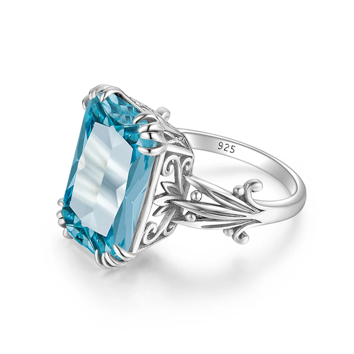 Unique 100% 925 Sterling Silver Aquamarine Ring For Women Vintage Filigree Persian Design Ring Anniversary Fine Jewelry Gifts