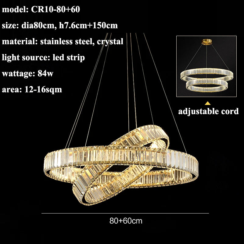 Modern Living Room Crystal Chandelier Led Remote Control Dimmable Led Pendant Lights Luxury Steel Adjust Hanging Lamp Fixture