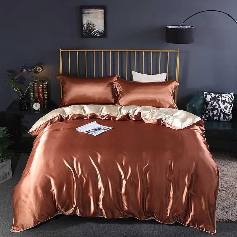 High End Mulberry Silk-Blending Fabric Duvet Cover Set Luxury King Size Bedding Set Silky Quilt Cover and Pillowcase No Sheet