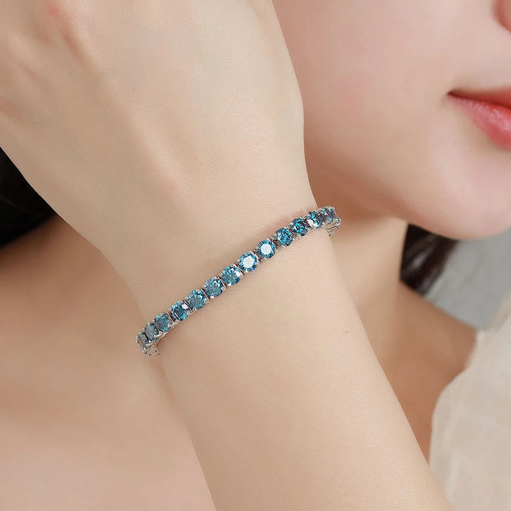 3/4/5/6.5MM Full Royal Blue Moissanite Tennis Bracelet for Women Men Original 925 Sterling Silver Wedding Party Jewelry with GRA