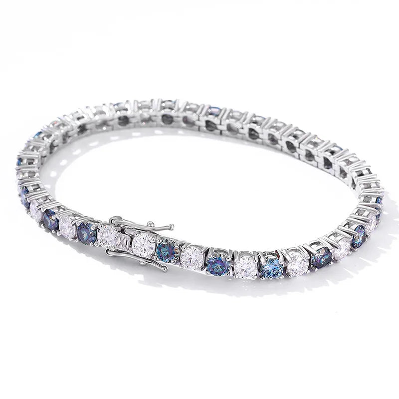 NKHOG 3/4/5/6.5mm Colorful Blue Moissanite Tennis Bracelet 925 Sterling Silver Women 18K Gold Plated Party Gift Fine Jewelry GRA