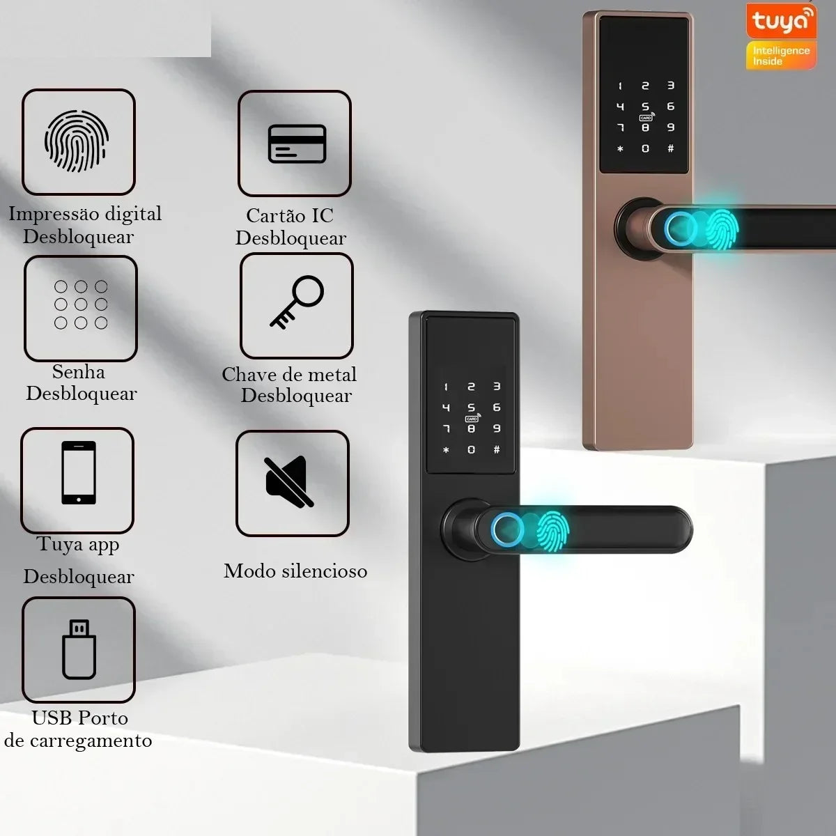 Tuya Smart Life APP Remote Control Lock, Smart Door Fingerprint Password Lock, Keyless Entry, Security Handle Fingerprint Hang