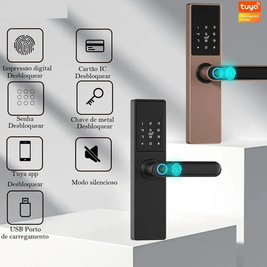 Tuya Smart Life APP Remote Control Lock, Smart Door Fingerprint Password Lock, Keyless Entry, Security Handle Fingerprint Hang