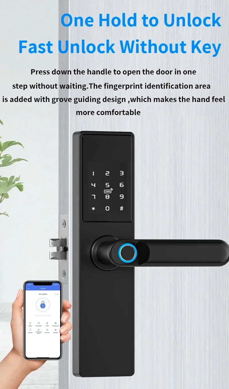 Tuya Smart Life APP Remote Control Lock, Smart Door Fingerprint Password Lock, Keyless Entry, Security Handle Fingerprint Hang