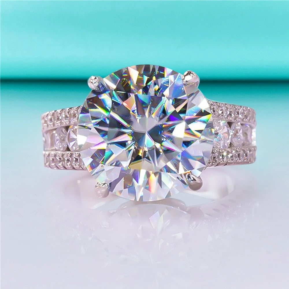 Luxury D Color 10 Carat Moissanite Rings for Women 925 Sterling Silver Brilliant Round Lab Diamond Wedding Anniversary Ring Gift