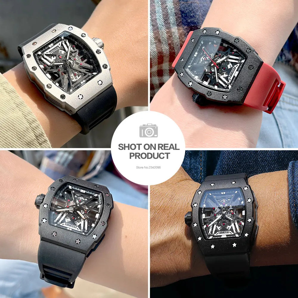 BAOGELA Black Stainless Steel Watch Men Military Sport Analog Quartz Wristwatch with Silicone Strap Luminous Hands Relogio 4147