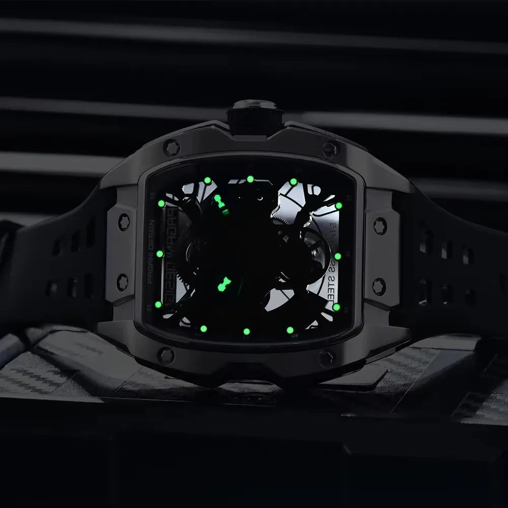 2025 new pagani design men's skeleton high-end watch rubber starp waterproof luminous fashion trend automatic mechanical watch.