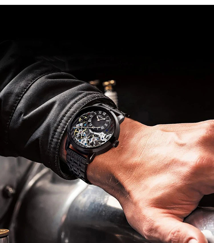 Montre de luxe AILANG pour homme, marque haut de gamme, automatique, lumineuse, noire, double tourbillon, étanche, mécanique, Relogio