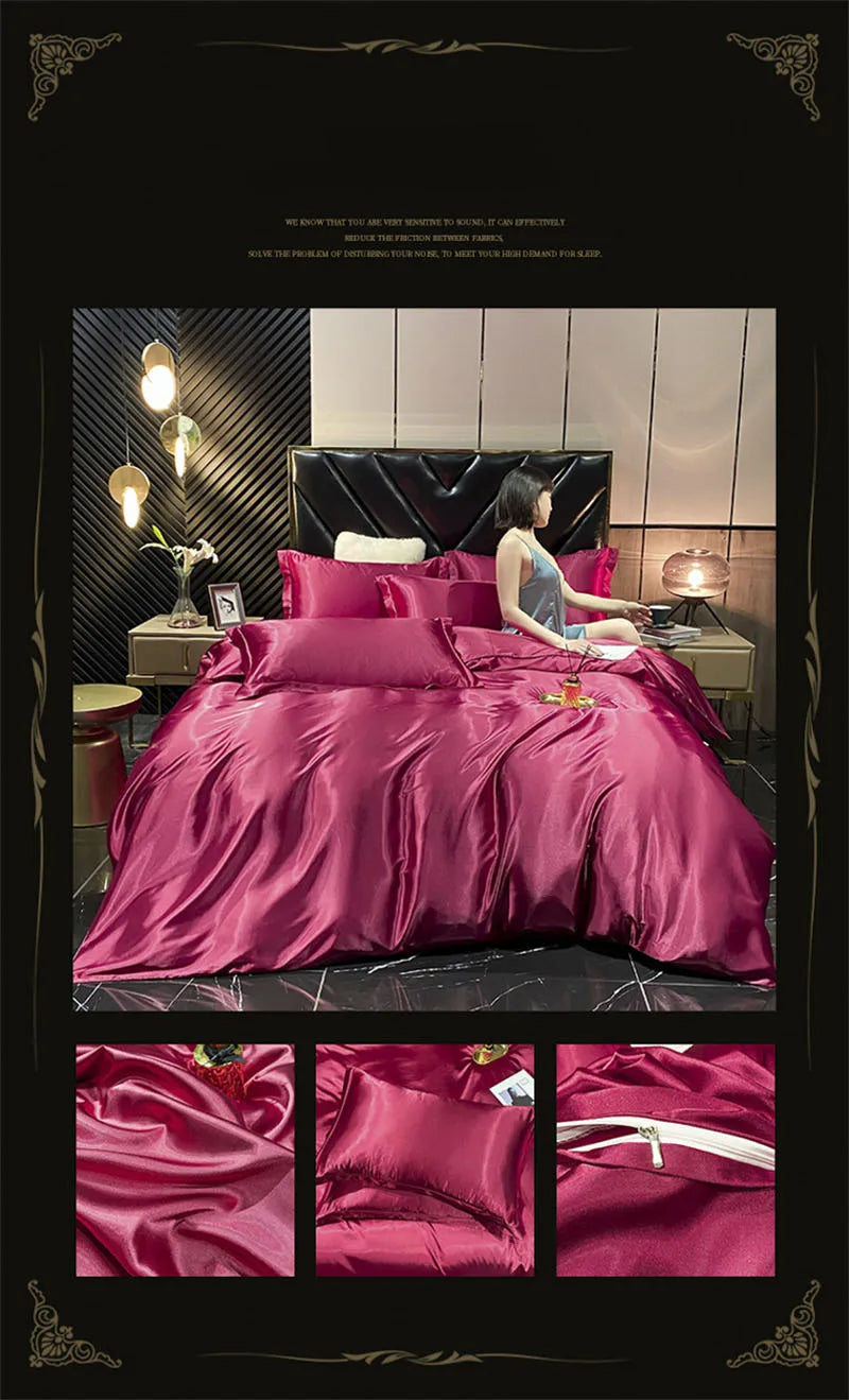 High End Mulberry Silk-Blending Fabric Duvet Cover Set Luxury King Size Bedding Set Silky Quilt Cover and Pillowcase No Sheet