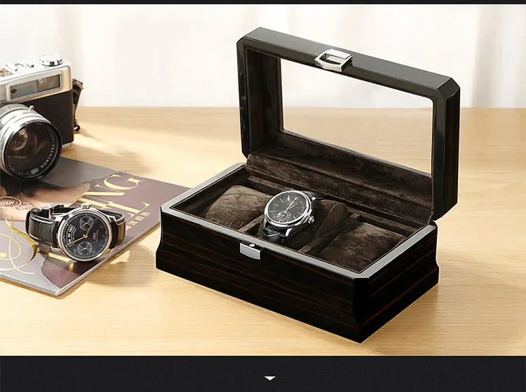 Black Luxury Wood Grain Watch Box 3 Slots Men Quartz Mechanical Watch Boxes Collection Storage Box
