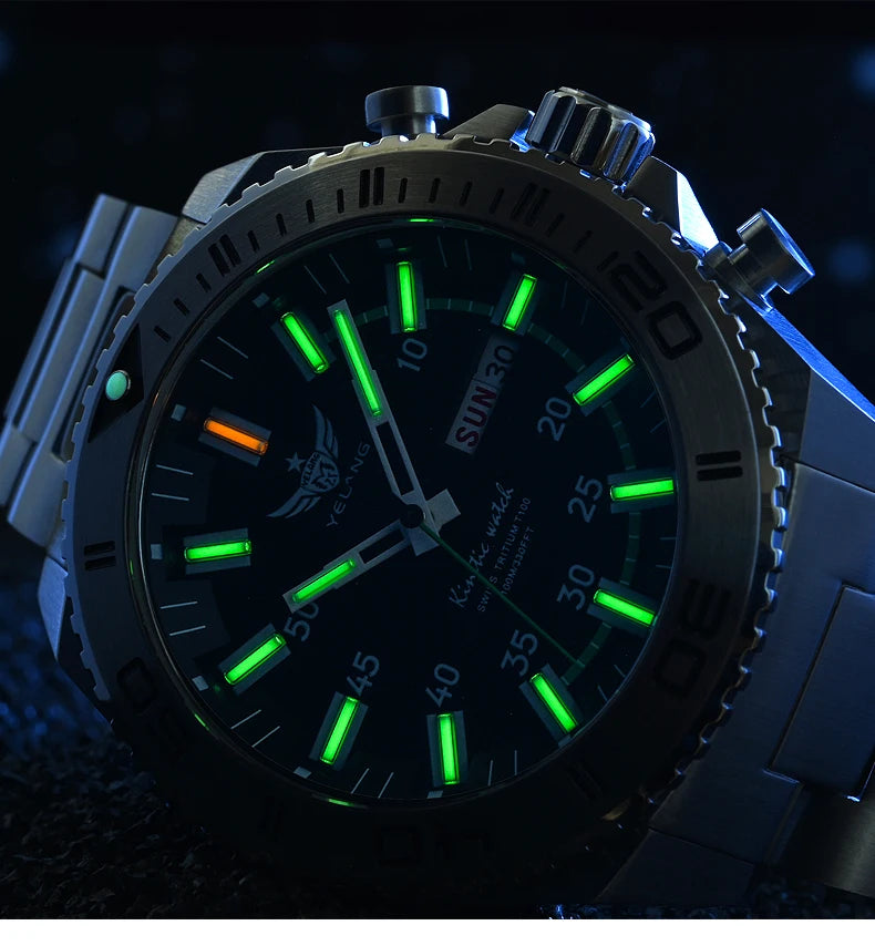 YELANG New Design Human Kinetic Energy Watches Waterproof 100m H3 Gas Self luminescent Nightlight 10Bar Diving Grade V1035