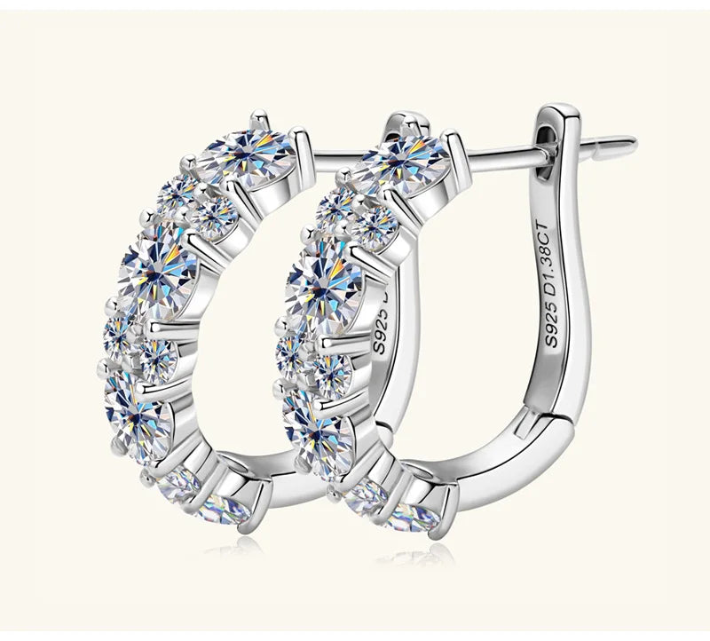 Women's Luxury Full Moisanite Diamond Hoop Earrings 4mm&2mm D Color VVS1 2.76cttw 100% 925 Sterling Silver Hoops Earrings