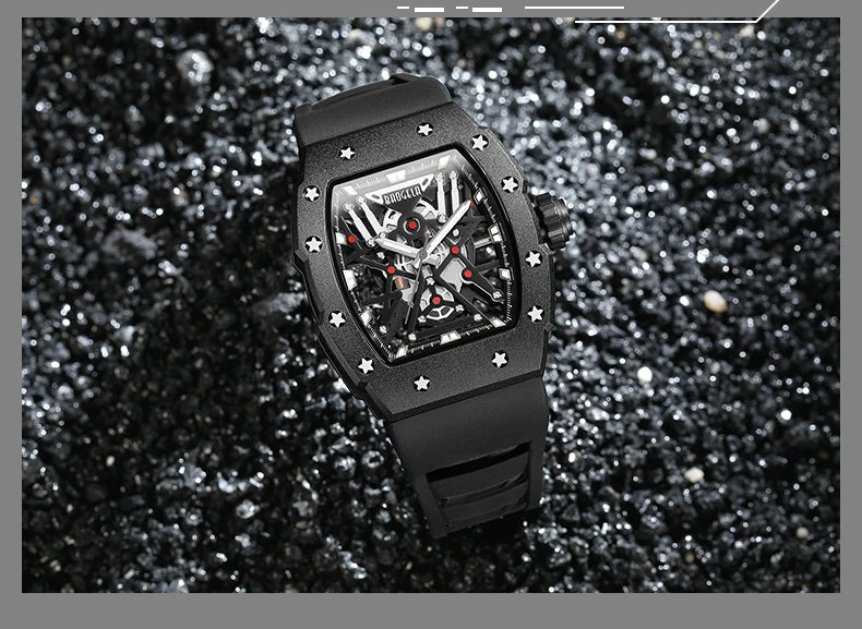 BAOGELA Black Stainless Steel Watch Men Military Sport Analog Quartz Wristwatch with Silicone Strap Luminous Hands Relogio 4147