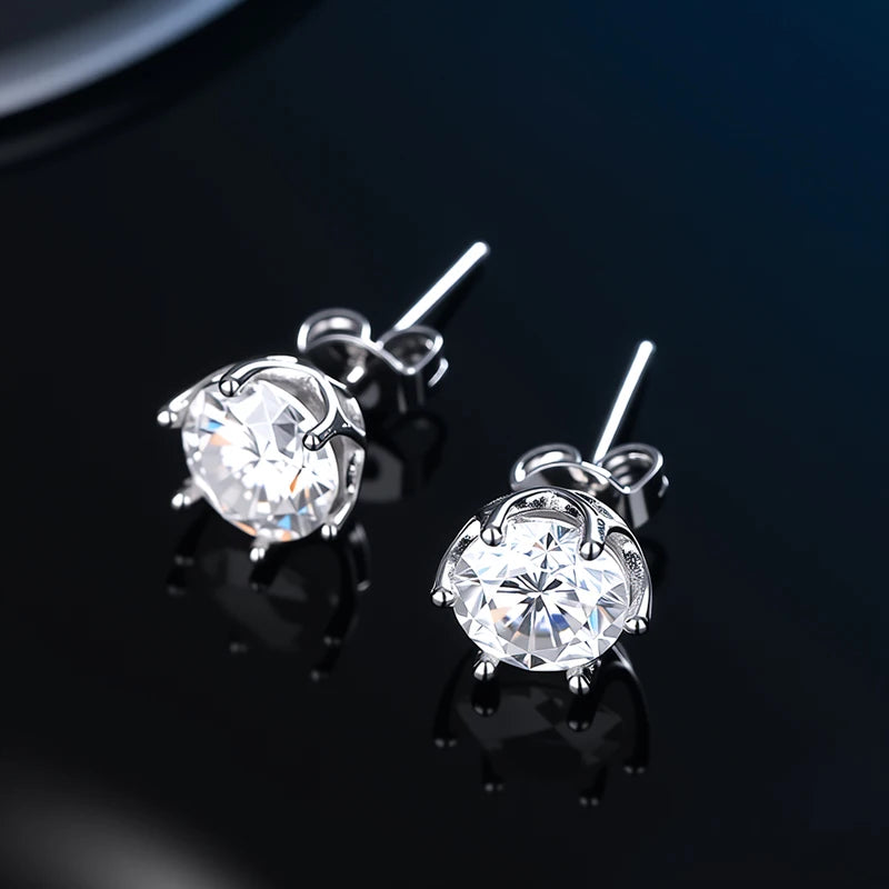 100% Real Sterling Silver S925 Moissanite Earrings Stud  With 2 Certificate D VVS1 Pass Diamond Test Pen For Women Men Jewelry