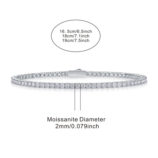JIUZUAN S925 Sterling Silver Moissanite Tennis Bracelet for Women Simple Row Design Elegant Sparkling Jewelry for Daily Wear