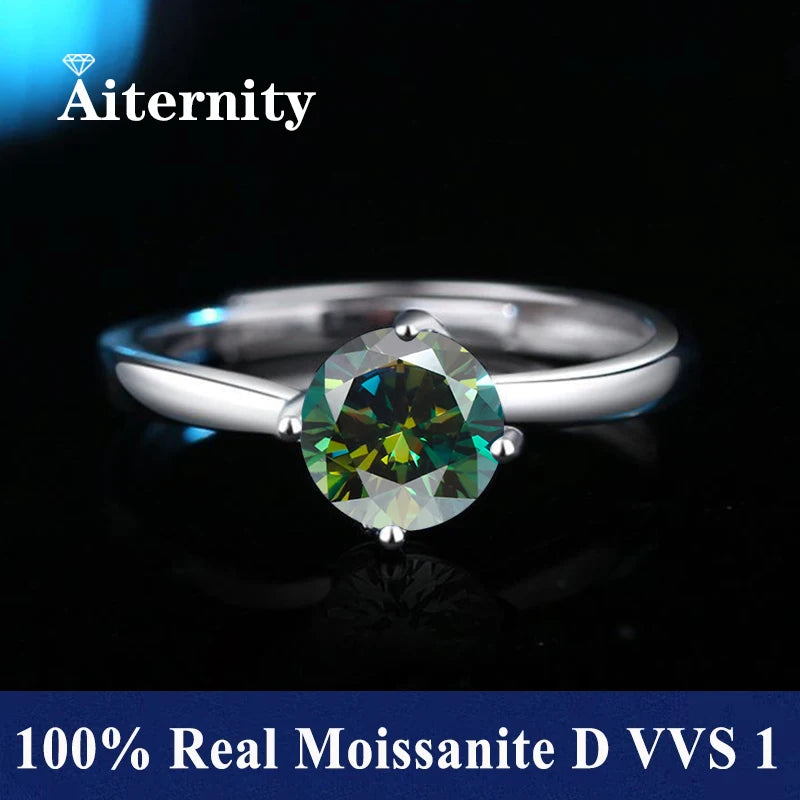 100% Real Moissanite Ring Adjustable Size S925 Sliver D VVS1 Pass Diamond Test Pen GRA Certificate 18K Plating Rings for Women