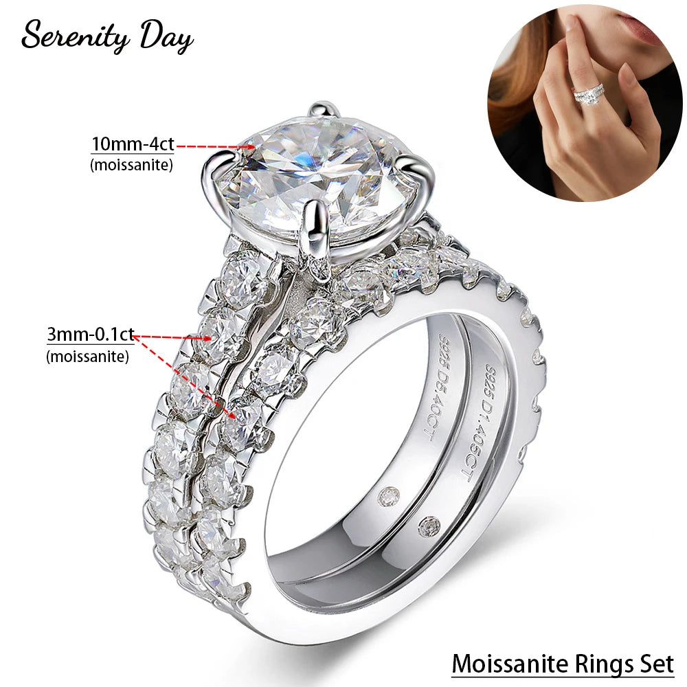 Serenity 6.8cttw D Color Moissanite Rings Set for Women Man Wedding Bridal Gift 100% S925 Sterling Silver Row Rings Fine Jewelry